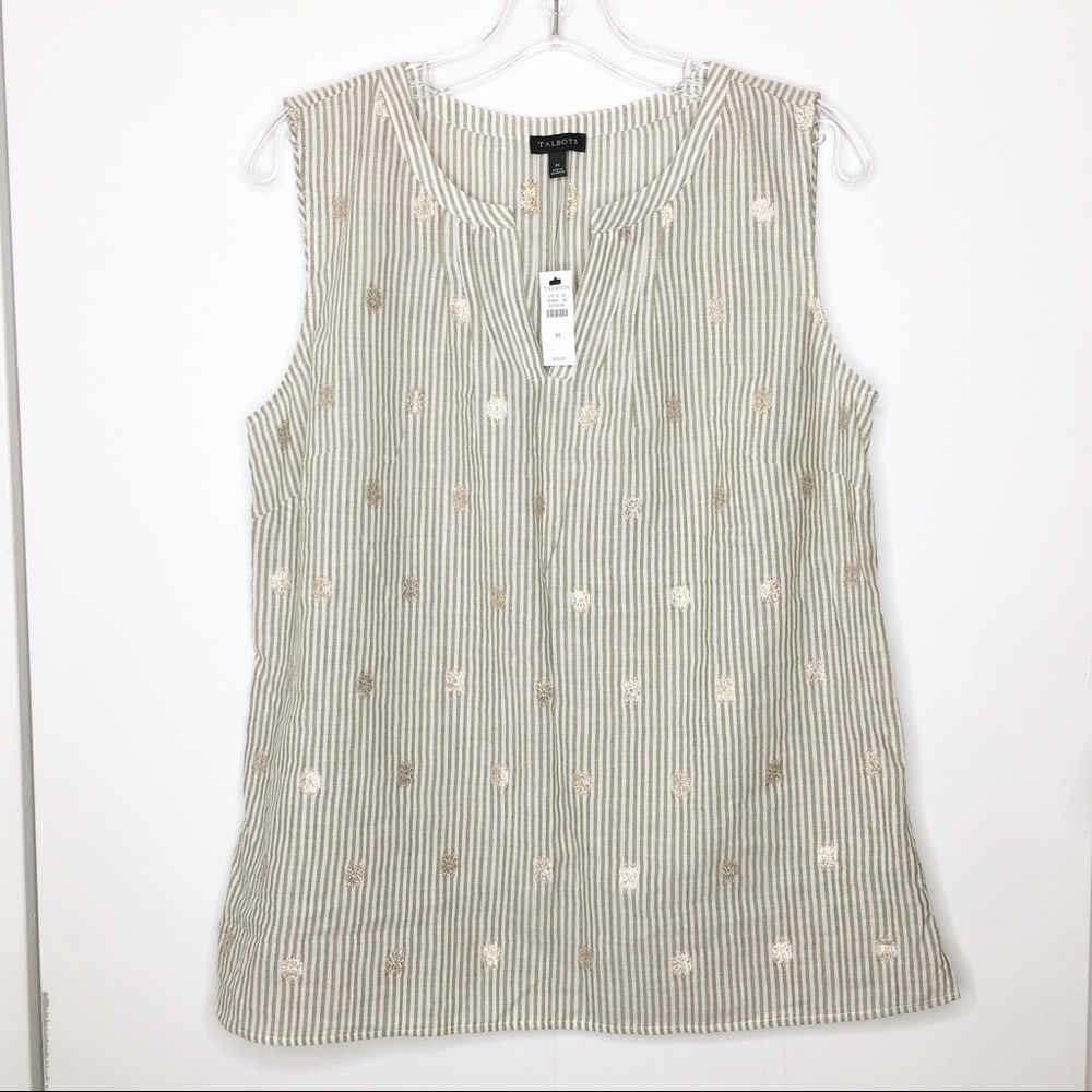 NWT Tablots  Sleeveless Blouse Green White